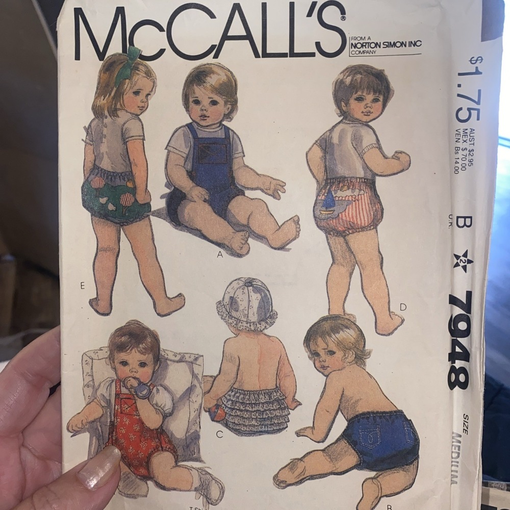 McCall’s 7948 Vintage Baby Rompers Panties Pattern Size M Cut Complete 1982
